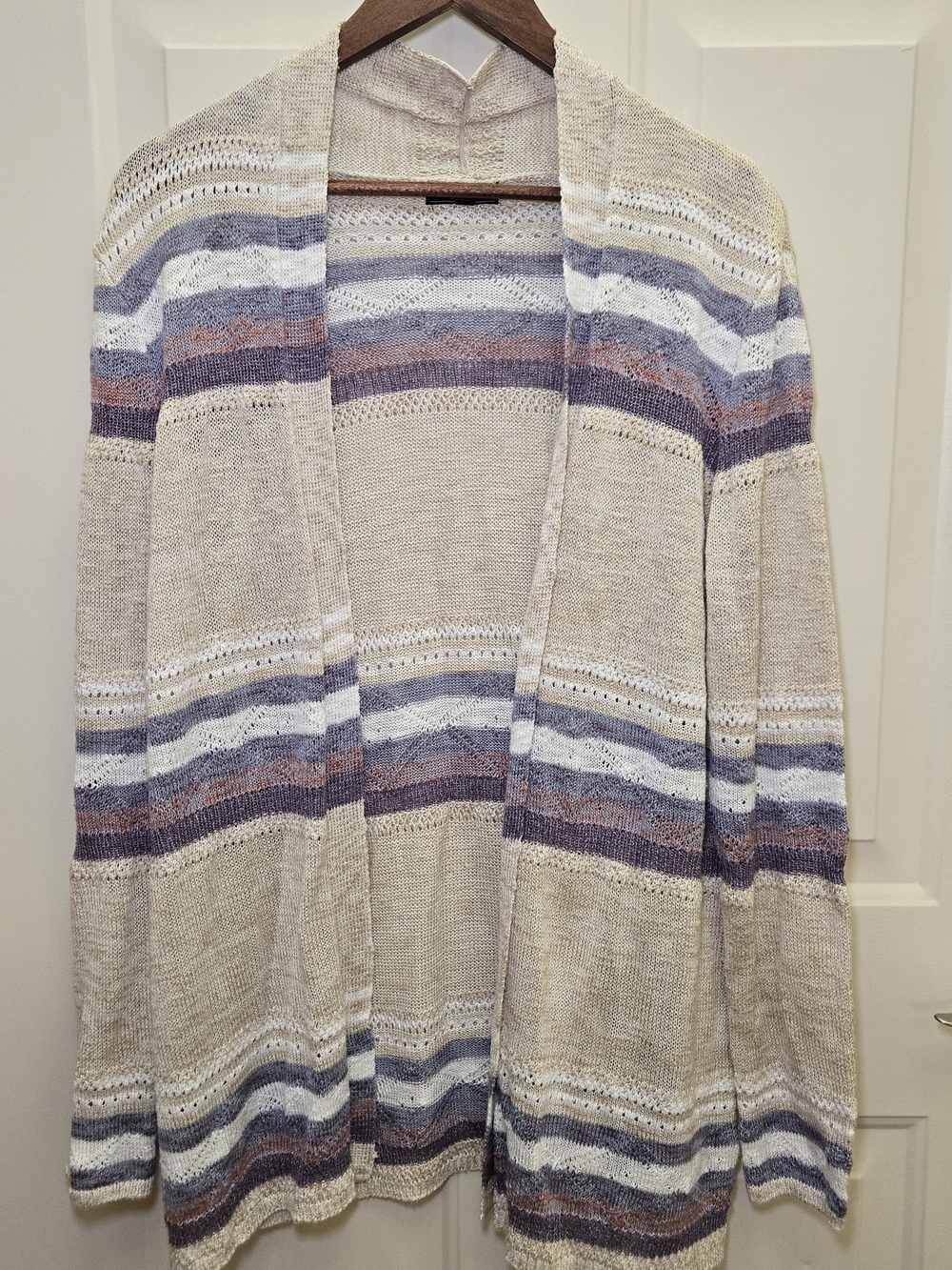 Lety & Me Women's Corinne Crochet Knit Open Front Cardigan Striped Size L